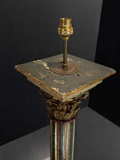 18th CENTURY ITALIAN FLORENTINE POLYCHROME WOOD PIEDESTAL TRANSFORMED INTO LAMP 96 CM
