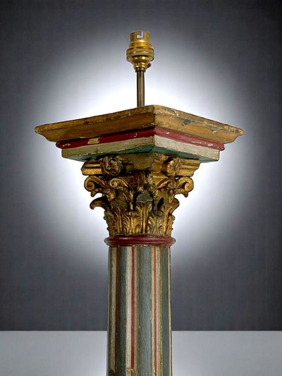 18th CENTURY ITALIAN FLORENTINE POLYCHROME WOOD PIEDESTAL TRANSFORMED INTO LAMP 96 CM