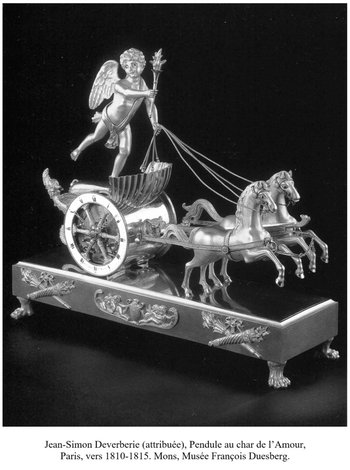 Pendule Empire "Char de l'Amour" en bronze - Jean Simon Deverberie