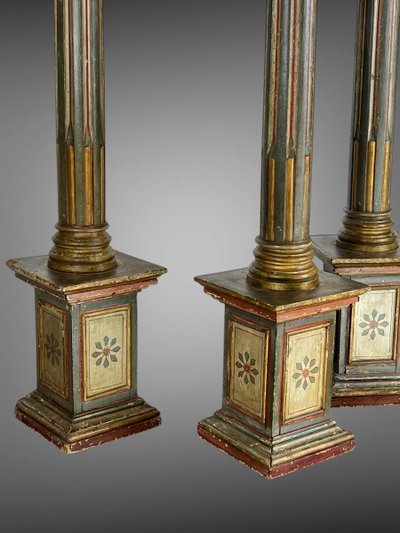 SERIES OF FOUR 18th-CENTURY ITALIAN FLORENTINE PIEDESTALS IN POLYCHROME WOOD
