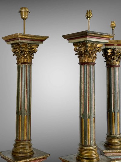 SERIES OF FOUR 18th-CENTURY ITALIAN FLORENTINE PIEDESTALS IN POLYCHROME WOOD