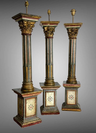 SERIES OF FOUR 18th-CENTURY ITALIAN FLORENTINE PIEDESTALS IN POLYCHROME WOOD