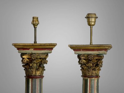 SERIES OF FOUR 18th-CENTURY ITALIAN FLORENTINE PIEDESTALS IN POLYCHROME WOOD