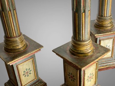SERIES OF FOUR 18th-CENTURY ITALIAN FLORENTINE PIEDESTALS IN POLYCHROME WOOD