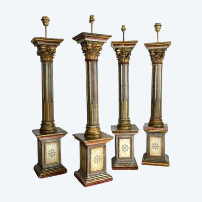 SERIES OF FOUR 18th-CENTURY ITALIAN FLORENTINE PIEDESTALS IN POLYCHROME WOOD