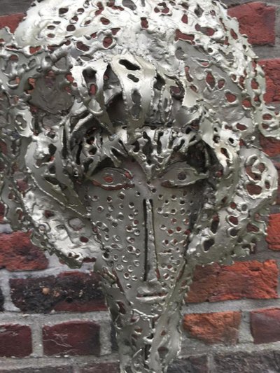 Krister, lampada/scultura brutalista in metallo 1970 circa, firmata