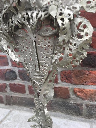 Krister, lampada/scultura brutalista in metallo 1970 circa, firmata
