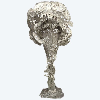 Krister, lampada/scultura brutalista in metallo 1970 circa, firmata