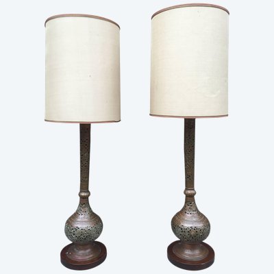 Coppia di grandi lampade in ottone in stile orientale, circa 1930