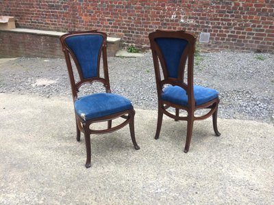 Pair Of Art Nouveau Mahogany Chairs, Ecole De Nancy, Circa 1900
