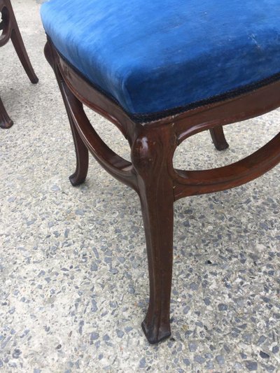Pair Of Art Nouveau Mahogany Chairs, Ecole De Nancy, Circa 1900