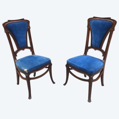 Pair Of Art Nouveau Mahogany Chairs, Ecole De Nancy, Circa 1900