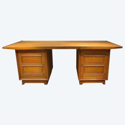 Travail Francais 1940, Bureau Art-deco En Chene Et Placage De Chene