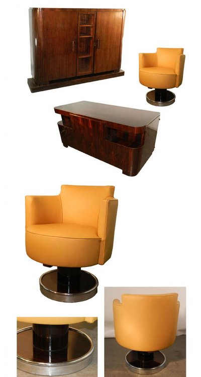 Decoene Freres, Cabinet Travail d' Epoque Art Deco En Placage d' Ebene De Macassar