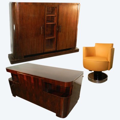 Decoene Freres, Cabinet Travail d' Epoque Art Deco En Placage d' Ebene De Macassar