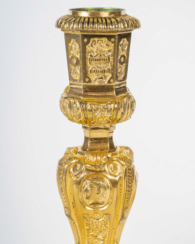 Henri Picard - Pair of French Regence Style Gilt Bronze Candlesticks, circa 1850