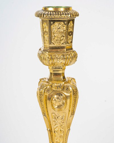 Henri Picard - Pair of French Regence Style Gilt Bronze Candlesticks, circa 1850