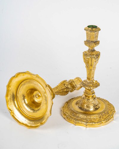 Henri Picard - Pair of French Regence Style Gilt Bronze Candlesticks, circa 1850