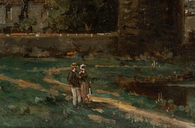 Gustave Mascart (1834-1914) Bukolischer Spaziergang am Fuße des Pulverturms von Brügge Öl auf Holz