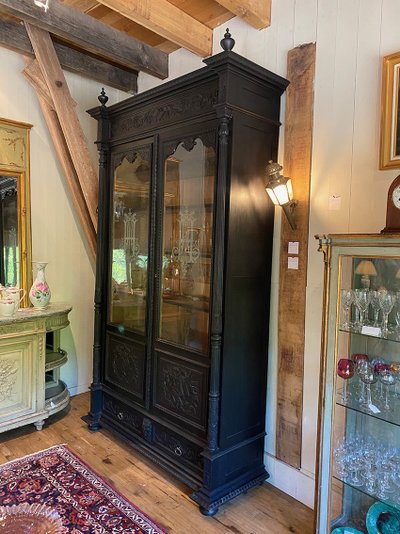 Very large blackened pearwood bookcase, Napoleon III period