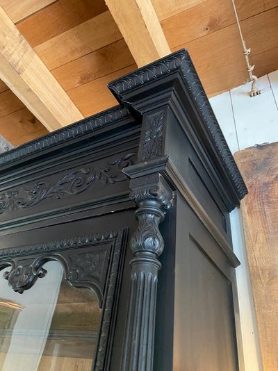 Very large blackened pearwood bookcase, Napoleon III period