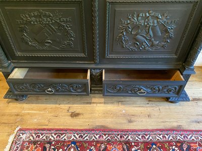 Very large blackened pearwood bookcase, Napoleon III period