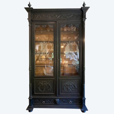 Very large blackened pearwood bookcase, Napoleon III period