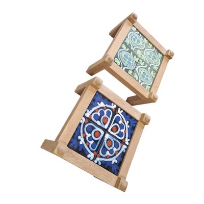 Coppia di tavoli d'appoggio in legno, Guillerme Et Chambron, ceramica DanikowskI