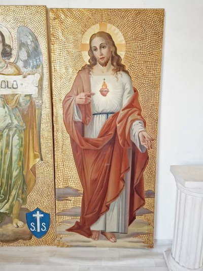 Antique Triptych of Religious Oil Paintings with Gold Background