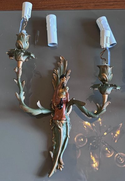 Maison JANSEN Wall lights in polychrome bronze with Chinese or Mandarin decoration