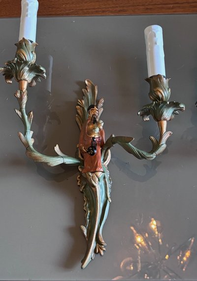 Maison JANSEN Wall lights in polychrome bronze with Chinese or Mandarin decoration