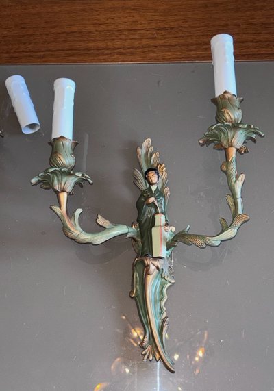 Maison JANSEN Wall lights in polychrome bronze with Chinese or Mandarin decoration