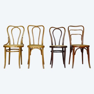 Set of 4 Bistrot 3/4 chairs from 1910 with cane seats Thonet / Kohn