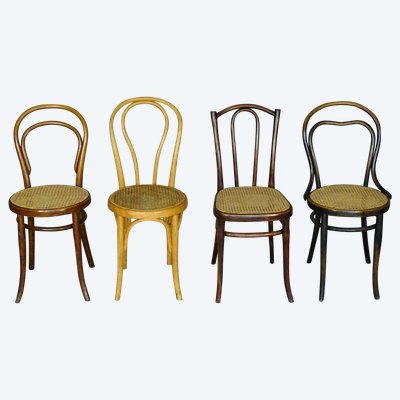 Set of 4 Bistrot 1/2 chairs from 1910 with cane seats Thonet / Horgen