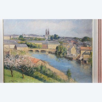 Kirche von Niort, Öl auf Leinwand signiert F. Morvan