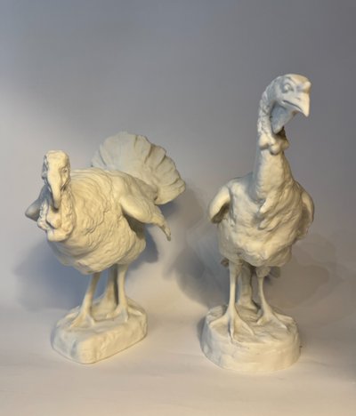 Couple of turkeys in porcelain bisque - Mariano Benlliure - Santa Clara de Vigo