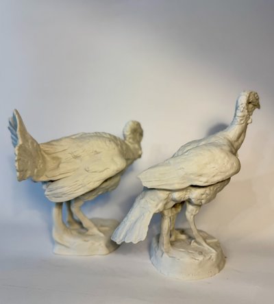 Couple of turkeys in porcelain bisque - Mariano Benlliure - Santa Clara de Vigo