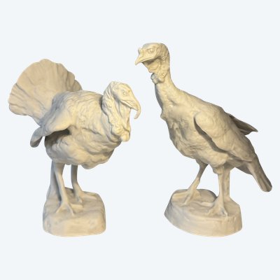 Couple of turkeys in porcelain bisque - Mariano Benlliure - Santa Clara de Vigo