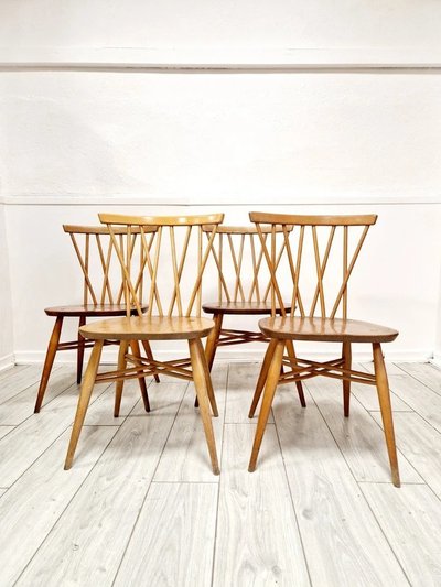 4 Ercol dining chairs with chandelier backs