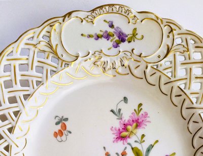 Openwork Plate Hand Painted Porcelain Saxony Hermann Ohme Germany Tableware