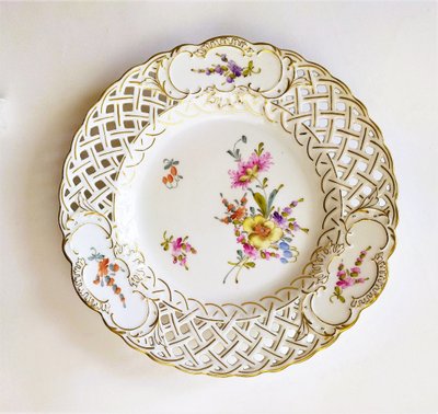 Openwork Plate Hand Painted Porcelain Saxony Hermann Ohme Germany Tableware