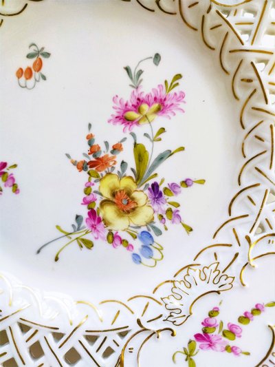 Openwork Plate Hand Painted Porcelain Saxony Hermann Ohme Germany Tableware