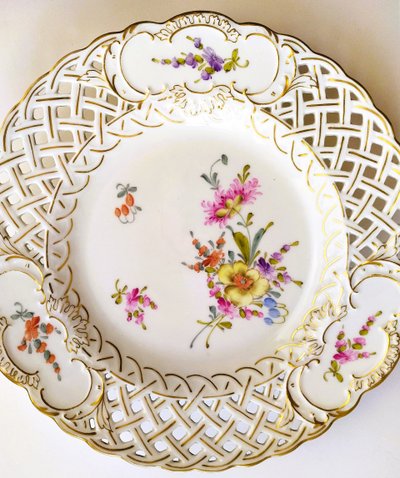 Openwork Plate Hand Painted Porcelain Saxony Hermann Ohme Germany Tableware