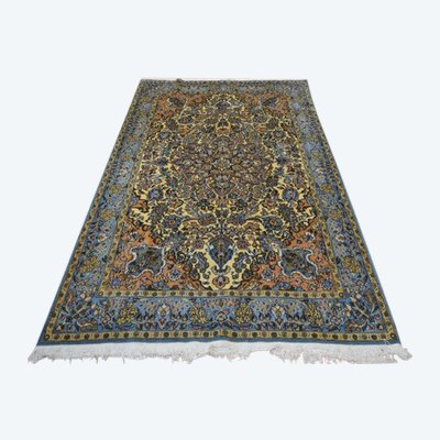 Ghom Iranisch Teppich - Wolle - Gelb & Hellblau