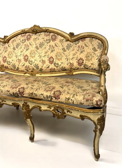 Sofa in lacquered and gilded wood, Lombardy, 18th century