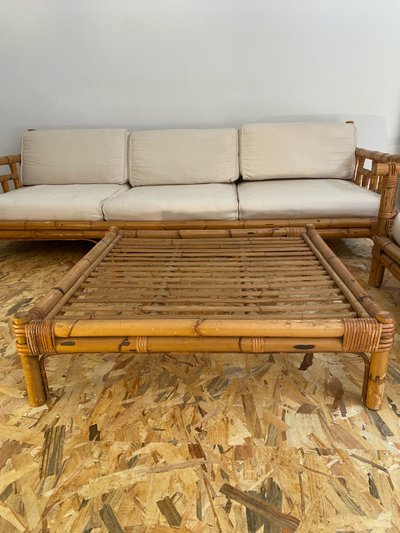 Vivai Del Sud Ensemble de salon en rotin Canapé 2 fauteuils et 1 table basse
