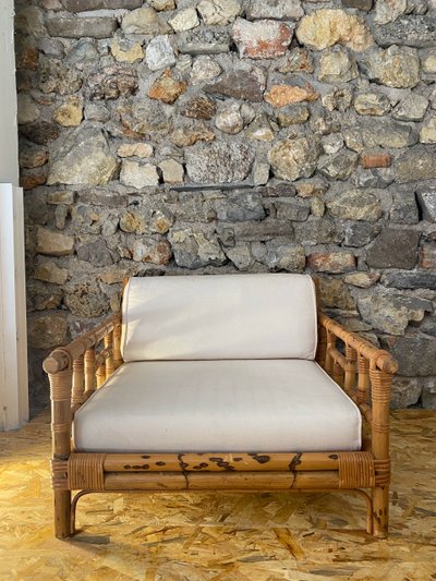 Vivai Del Sud Ensemble de salon en rotin Canapé 2 fauteuils et 1 table basse