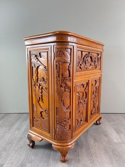 Meuble Bar Asiatique En Bois Sculpté , Début XXe Siècle