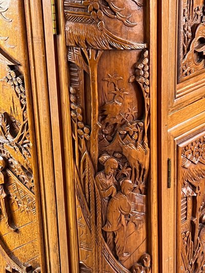 Meuble Bar Asiatique En Bois Sculpté , Début XXe Siècle