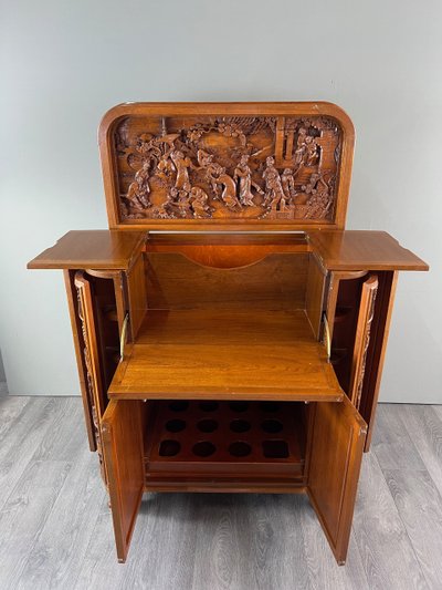 Meuble Bar Asiatique En Bois Sculpté , Début XXe Siècle